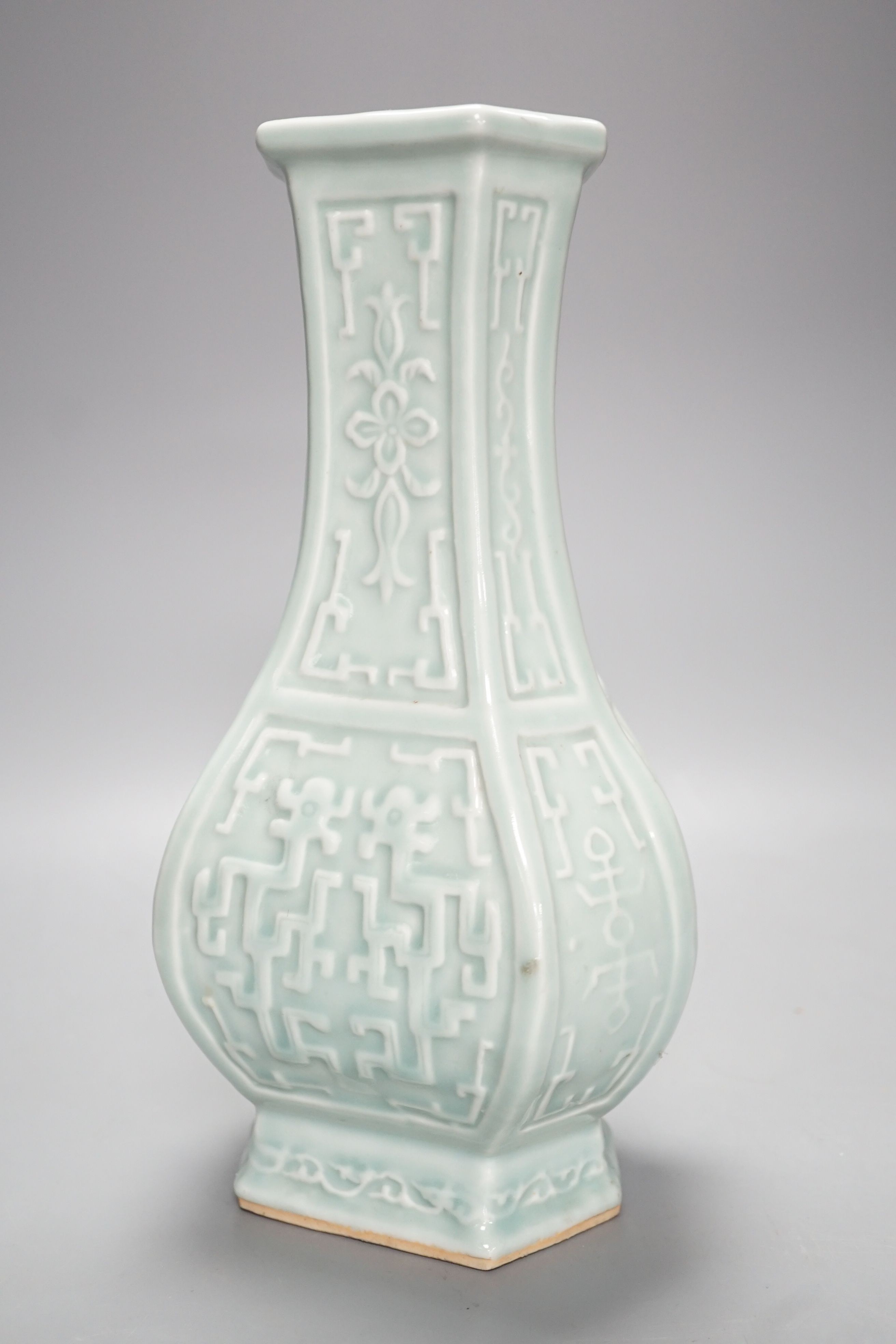 A Chinese archaistic celadon glazed vase, Republic period, height 27.5cm